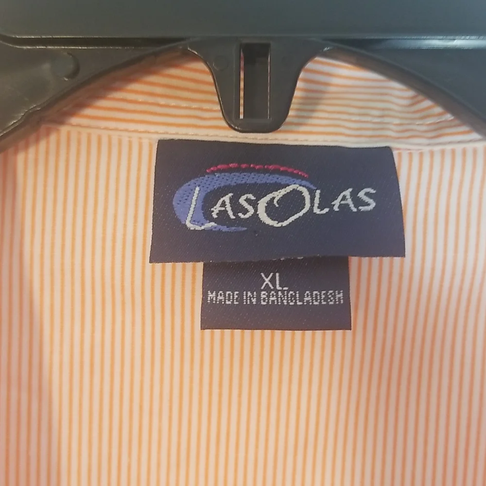 Orange pinstripe XL Las Olas Women's blouse, button up with  bedazzled decor - Picture 4 of 5
